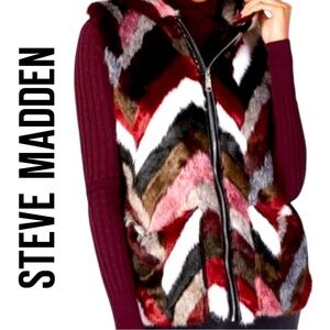 Steve‎ Madden Faux Fur Hooded Chevron Vest - Size M/L